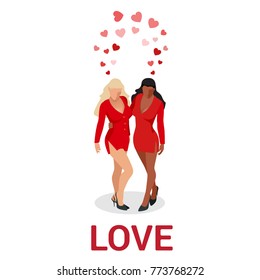 Isometric people LGBT Gay dating and Lesbian Couple Moments. Happiness Concept.