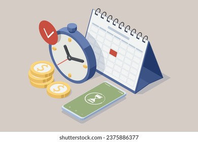 Isometric people manage finances. They calculate and analyse personal or corporate budgets, and manage financial income. Investment. Money increasing. 