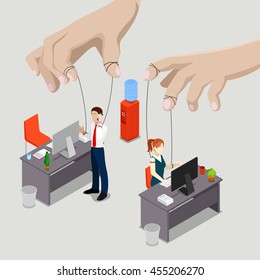 Isometric People. Office Puppets, Controlled Workers. Vector illustration