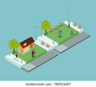 Isometric people in park