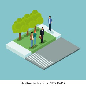 Isometric people in park