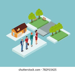 Isometric people in park