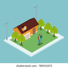Isometric people in park