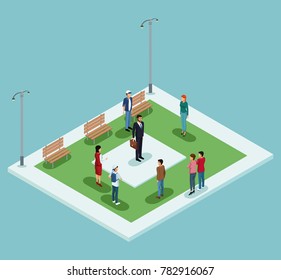 Isometric people in park
