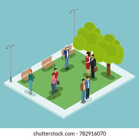 Isometric people in park