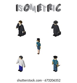 Isometric People Set Of Detective, Officer, Investor And Other Vector Objects. Also Includes Female, Investor, Police Elements.