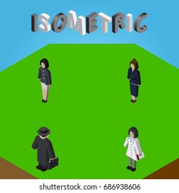 Isometric People Set Of Doctor, Businesswoman, Detective And Other Vector Objects. Also Includes Doctor, Businesswoman, Guy Elements.