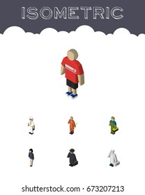 Isometric People Set Of Guy, Medic, Girl And Other Vector Objects. Also Includes Laborer, Medic, Detective Elements.
