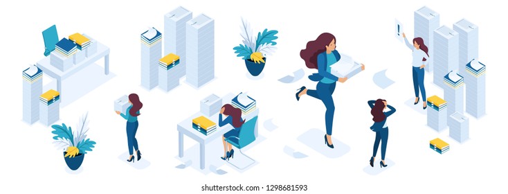 Isometric People Set, The head of the audit company, subordinates, the delivery of the tax report.