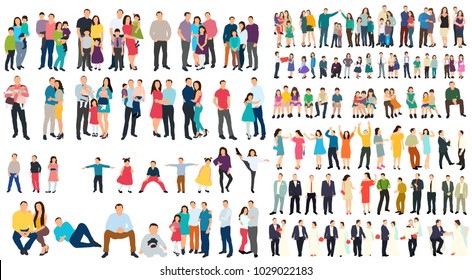 Isometric People Set Of Men, Family Girls, Flat Style