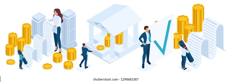 Isometric People Set, Registration and issuance of money secured by real estate, mortgage loan.