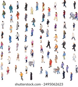 Isometric People Set from Side, Front, and Back Views on White Background - Vector EPS