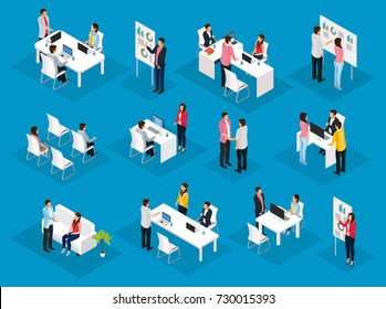 Isometric People Teamwork Set With Business Meetings Collaboration Negotiations Brainstorming Conference Partnership Project Discussion Isolated Vector Illustration 