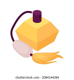 Isometric perfume composition with isolated image of vintage style flask with fur vector illustration