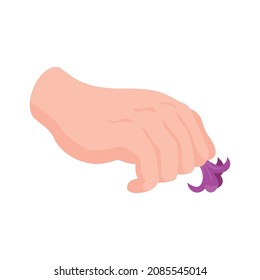 Isometric Perfume Composition With Isolated Image Of Human Hand Holding Single Flower Vector Illustration