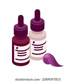 Isometrische Parfüm-Komposition mit isoliertem Bild von Flaschen mit aromarem Öl, Vektorgrafik