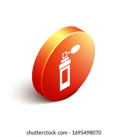 Isometric Perfume icon isolated on white background. Orange circle button. Vector Illustration