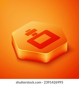 Isometric Perfume icon isolated on orange background. Orange hexagon button. Vector