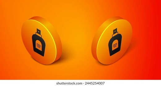 Isometric Perfume icon isolated on orange background. Orange circle button. Vector