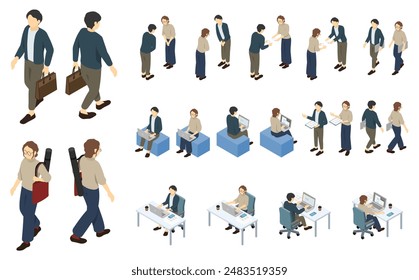 Isometric person illustration: Office casual men and women set 2