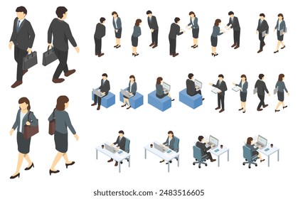 Isometric person illustration: suit men and women set (winter clothes) 2