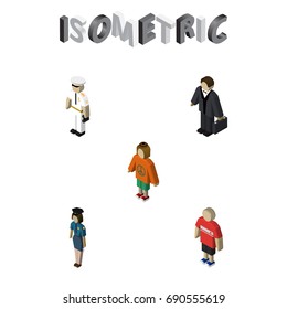 Isometric Person Set Of Seaman, Guy, Policewoman And Other Vector Objects. Also Includes Policewoman, Officer, Mariner Elements.