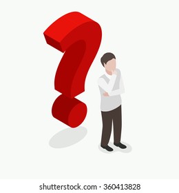 Isometric Person Thinking  With Red Question Mark Vector Illustration