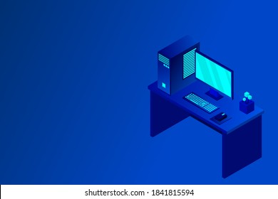 Computadora personal isométrica. Ilustración adecuada para publicidad y promoción