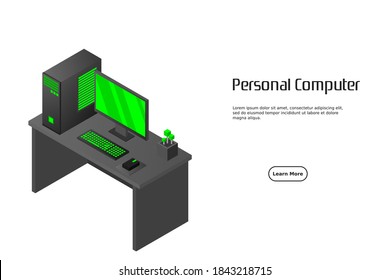 Computadora personal isométrica. Ilustración adecuada para publicidad y promoción