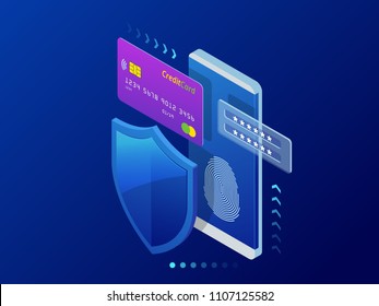 Isometric personal data protection web banner concept. Cyber security and privacy. Traffic Encryption, VPN, Privacy Protection Antivirus. Vector illustration.