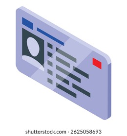Isometric personal information data card with photo and name