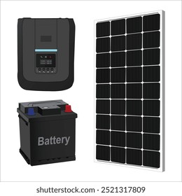 Isometric Personal power plant, photovoltaic panel and battery, Energy density, Monocrystalline panels, Solar energy, Photovoltaic panels