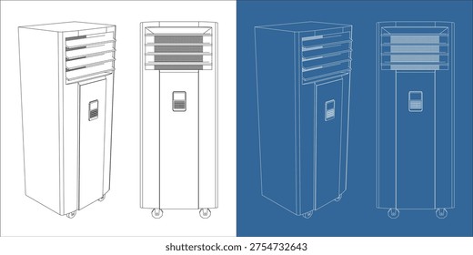  Isometric Perspective 3D View Portable Standing Air Conditioner Technical Drawing Blueprint