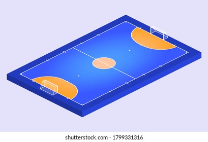 Isometrisches Sichtfeld für Futsal. Orange Outline of lines futsal Feld Vektorgrafik. Vektorgrafik