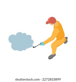 Isometric pest control service worker performing disinfection vector illustration