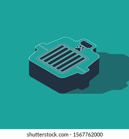 Isometric Pet carry case icon isolated on green background. Carrier for animals, dog and cat. Container for animals. Animal transport box.  Vector Illustration