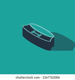 Isometric Pet food bowl for cat or dog icon isolated on green background. Dog bone sign.  Vector Illustration