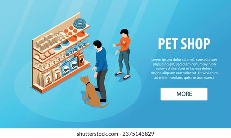 Isometric pet shop scene with dog owners in interior vector illustration