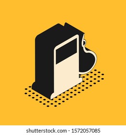 Isometric Petrol or Gas station icon isolated on yellow background. Car fuel symbol. Gasoline pump.  Vector Illustration