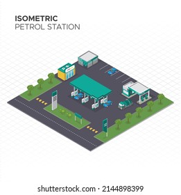 Isometric Petrol Gas Station Map City Vector Illustration