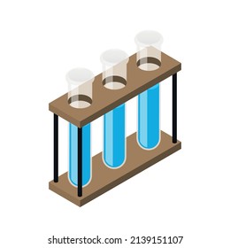 Isometric pharmaceutic laboratory research composition with isolated image of test tubes kit vector illustration