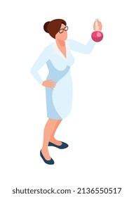 Isometric pharmaceutic laboratory research scientists composition with isolated character of female scientist holding test tube vector illustration