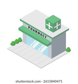 Isometric - Pharmacy building - line drawing