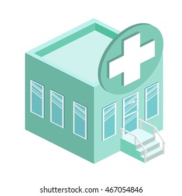 edificio de farmacia isométrica. Farmacia exterior. Ilustración 3D plana