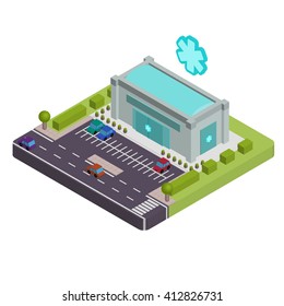 Isometric pharmacy vector illustration