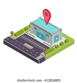 Isometric Pharmacy Vector Illustration