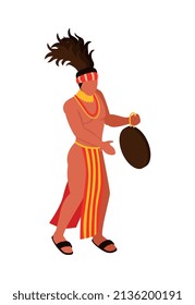Composición de viaje filipina isométrica con imagen aislada de hombre tribal con ilustración vectorial gong
