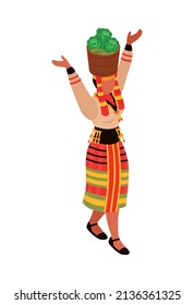 Isometric philippine travel composition with isolated image of woman carrying bucket on head vector illustration