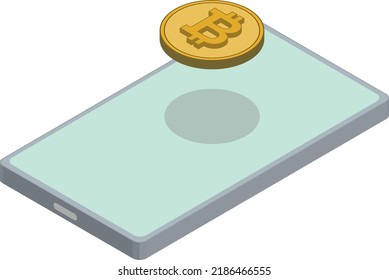 Isometric Phone with a Bitcoin floating on its back