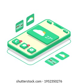 isometric phone with buttons applications. isolated in white